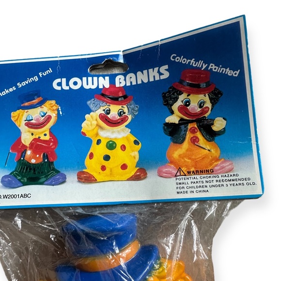 Vintage New In Package Set Of Two Plastic Clown Piggy Banks Clown Tirelire - Picture 10 of 11